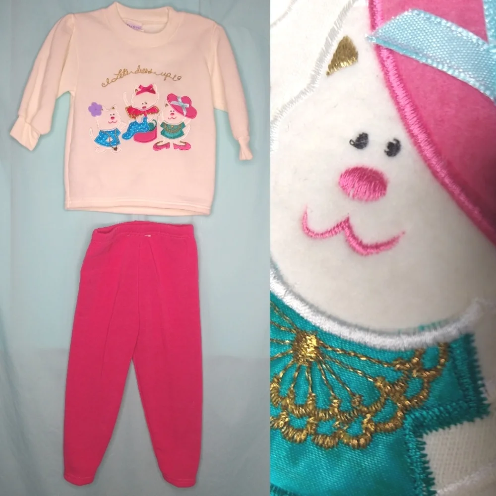 Mervin's Vintage Sara Smiles cat kitten dress up sweatshirt sweatpants set 4T